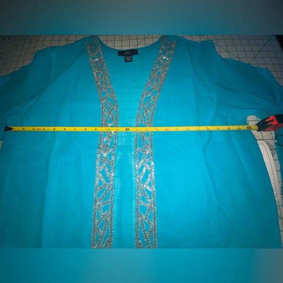Turquoise/aqua formal 3 pc set, with silver geometric beading design, NWT, Sz 1X - Picture 5 of 16